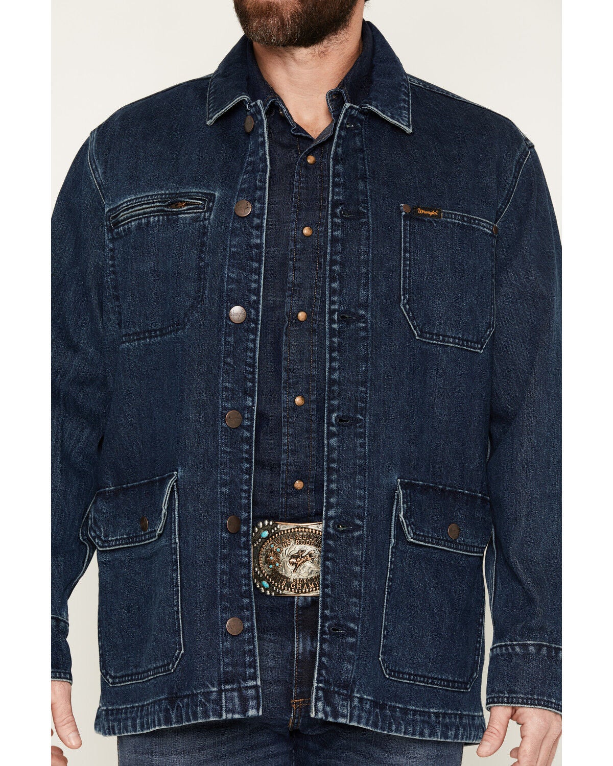 Image #3 - Wrangler Men's Dark Wash Unlined Chore Denim Jacket, Dark Wash, hi-res