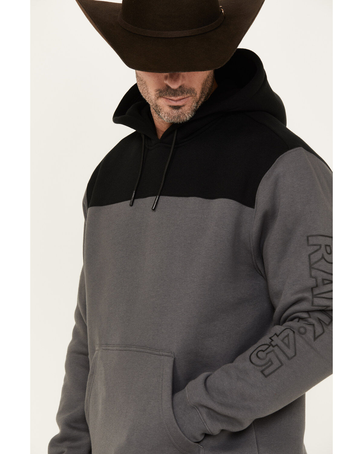 Image #2 - RANK 45® Men's Reflective Sleeve Hooded Sweatshirt, Charcoal, hi-res