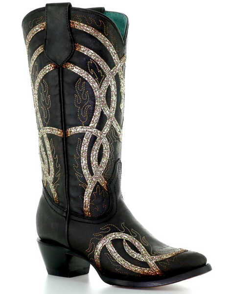 Corral Women's Glitter Overlay Western Boots - Pointed Toe, Black, hi-res
