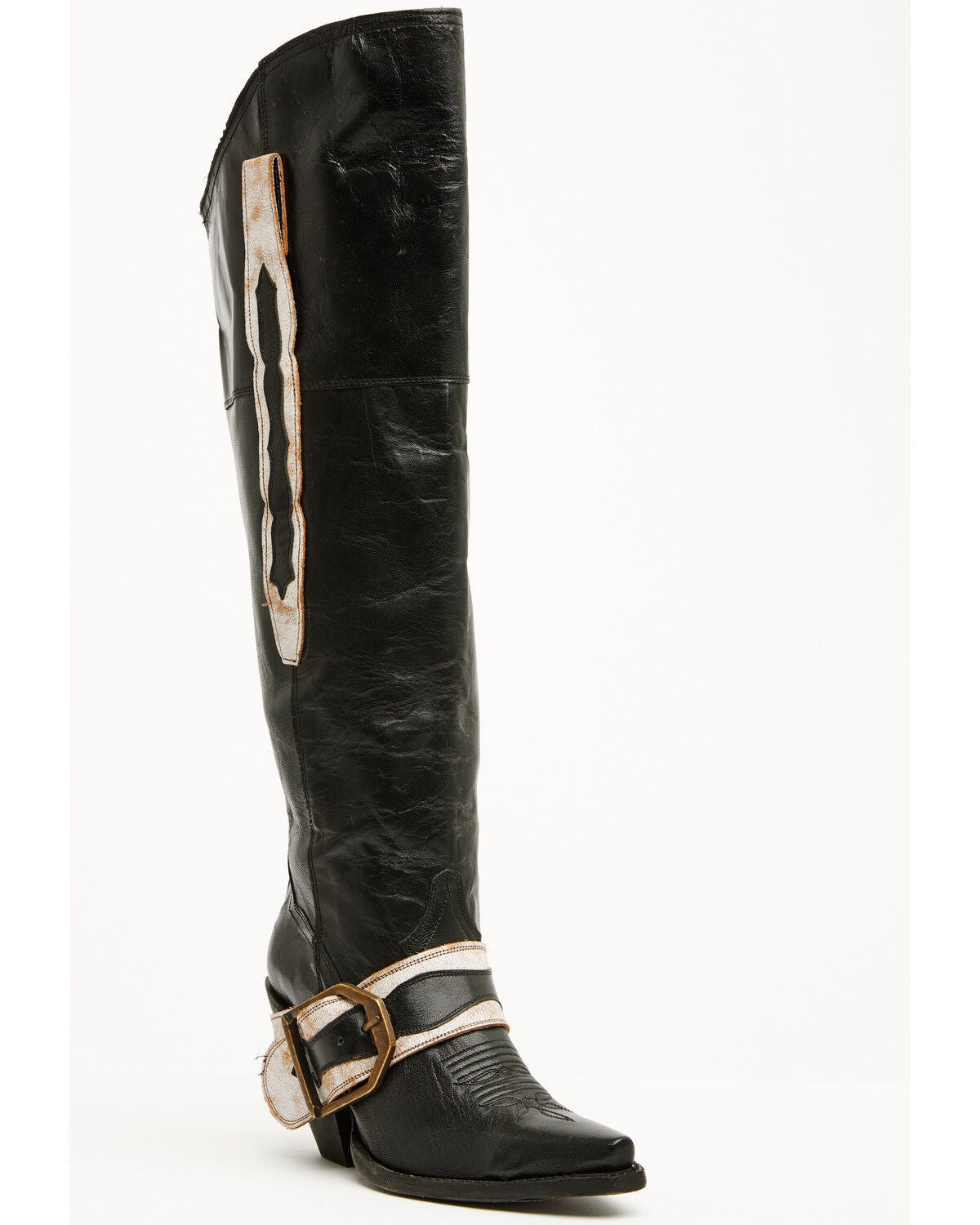 Dan Post Women's Jolene Buckle Knee High Western Boots - Snip Toe, Black, hi-res