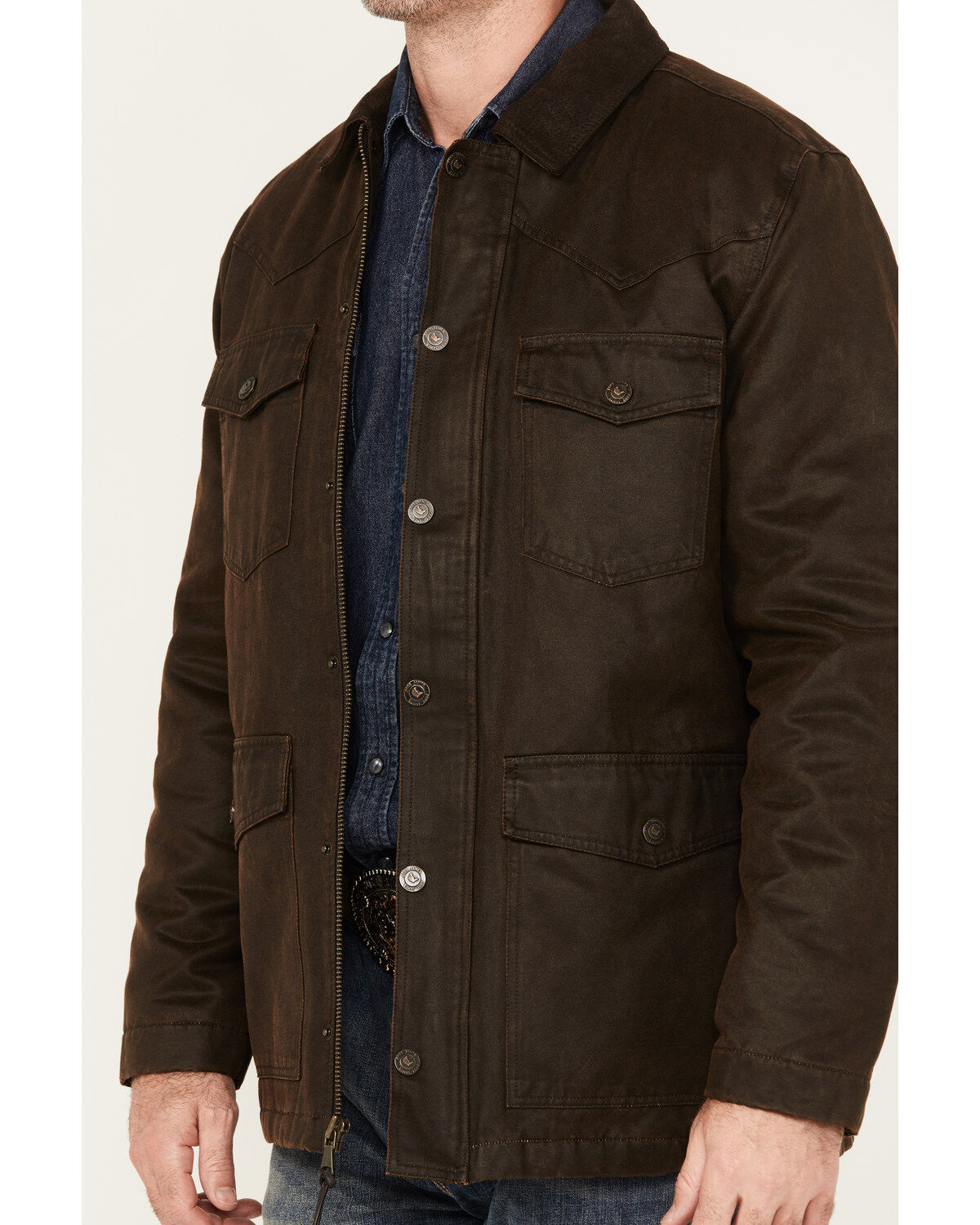 Image #3 - Cody James Men's Oilskin Snap Heavy Jacket, Brown, hi-res