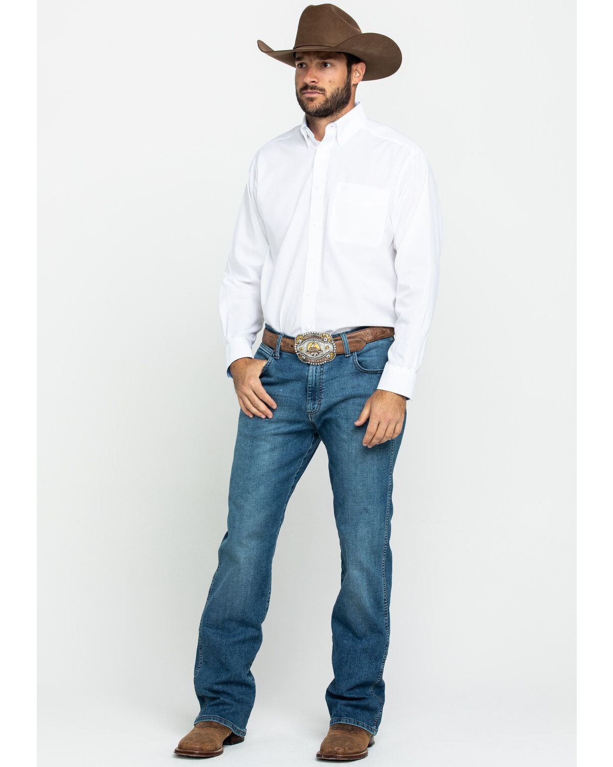 Image #5 - Ariat Men's Wrinkle Free Solid Long Sleeve Button-Down Western Shirt, White, hi-res