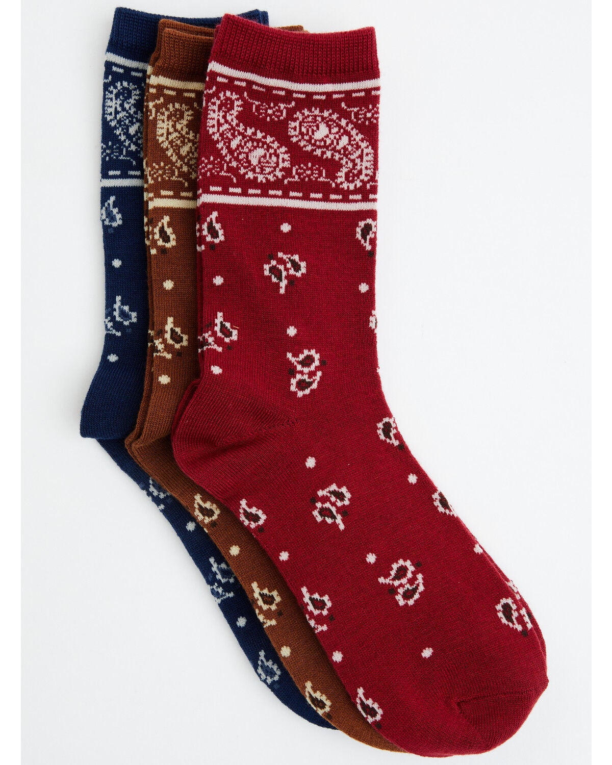 Boot Barn Women's Bandana Print Crew Socks - 3 Pack, Multi, hi-res