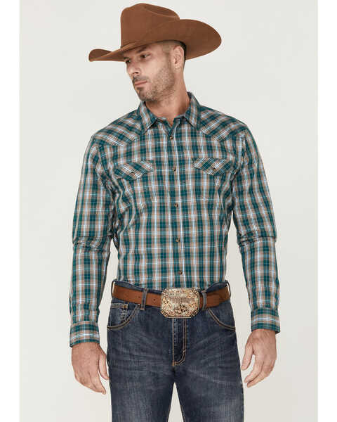 Cody James Men's Creek Fancy Plaid Print Long Sleeve Snap Western Shirt , Blue, hi-res