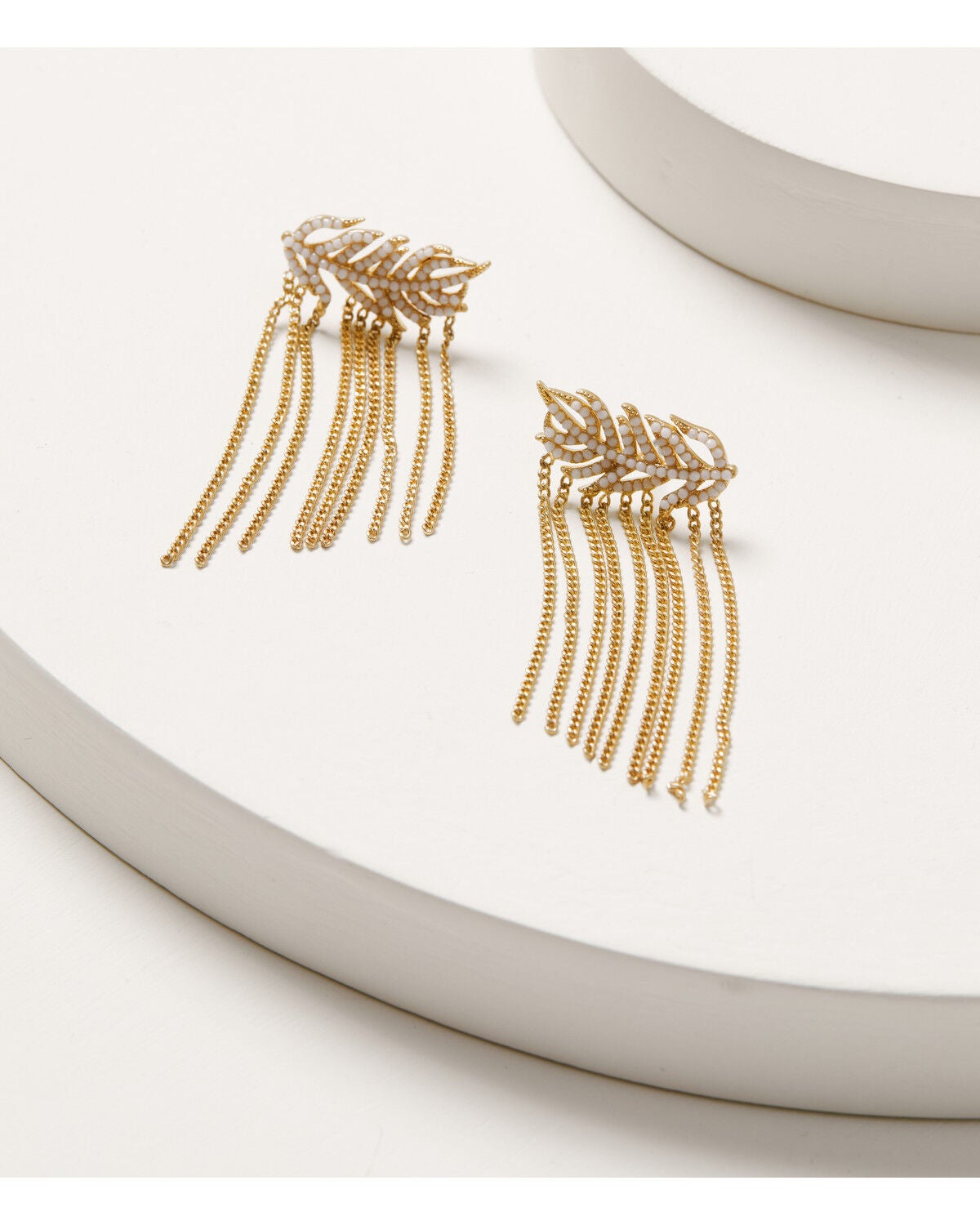 Image #1 - Lainey Wilson Women's Fringe Feather Crawler Earrings, Gold, hi-res