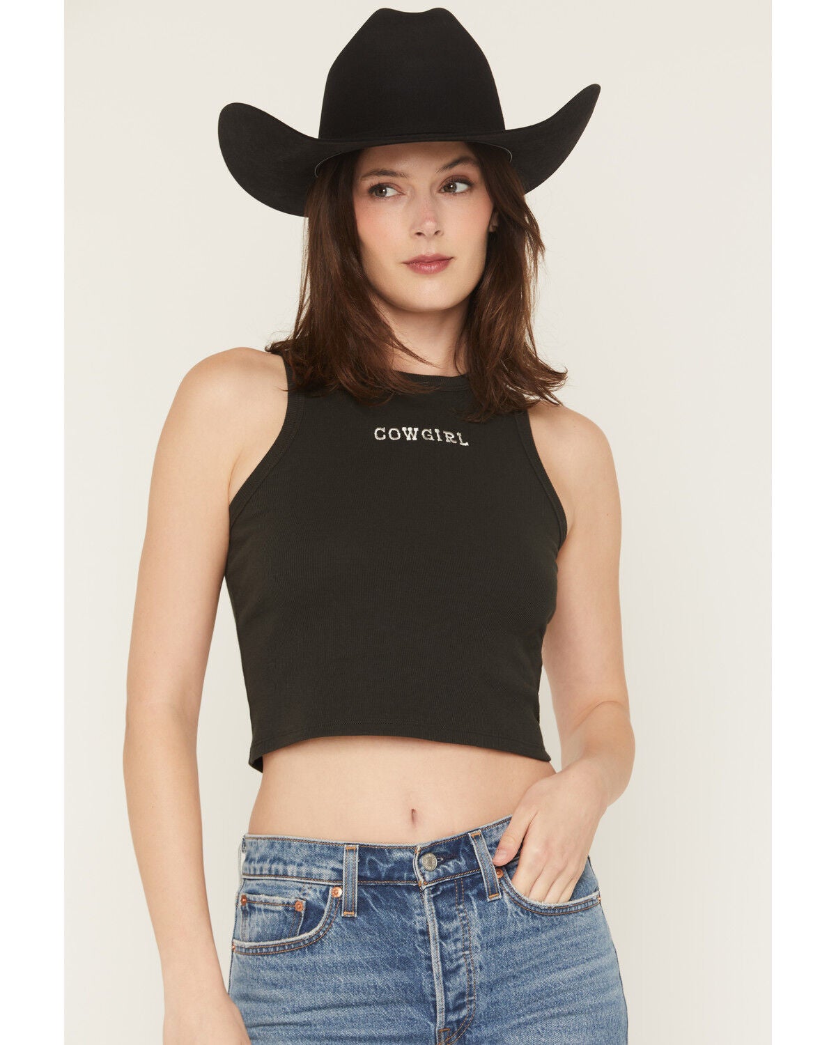 Image #1 - Originality Women's Cowgirl Graphic Tank, Black, hi-res