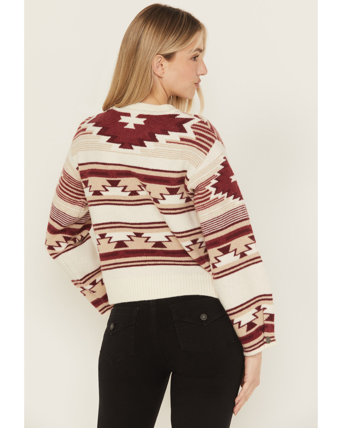 Image #4 - Ariat Women's Southwestern Print Sweater, Cream, hi-res