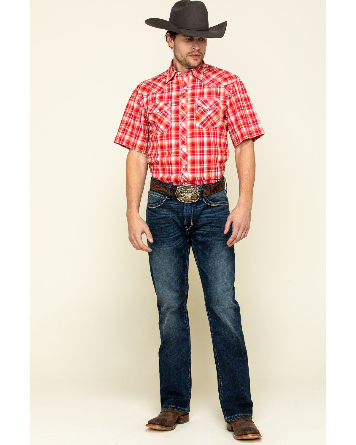 Image #6 - Wrangler 20X Men's Advanced Comfort Plaid Print Short Sleeve Western Shirt, , hi-res