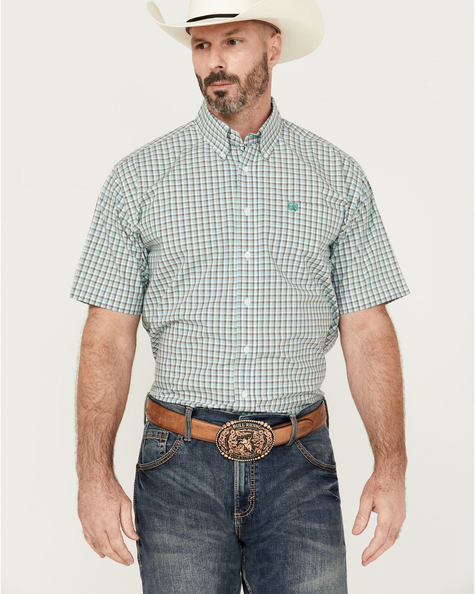 Cinch Men's Plaid Print Short Sleeve Button Down Western Shirt