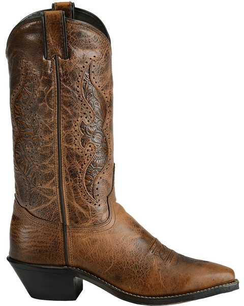 Abilene Women's 11" Tooled Inlay Western Boots, Brown, hi-res