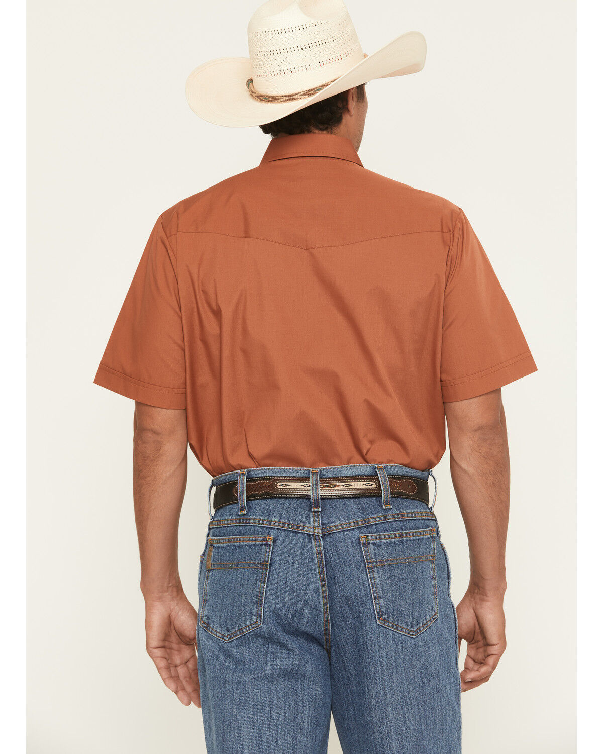 Image #4 - Ely Walker Men's Boot Barn Exclusive Solid Short Sleeve Snap Western Shirt, Rust Copper, hi-res