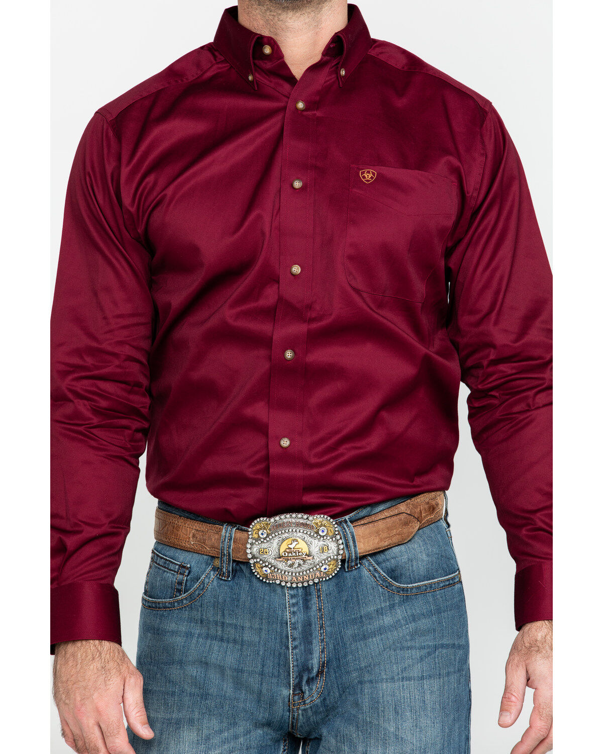 Image #4 - Ariat Men's Burgundy Solid Twill Long Sleeve Western Shirt - Big & Tall, Burgundy, hi-res