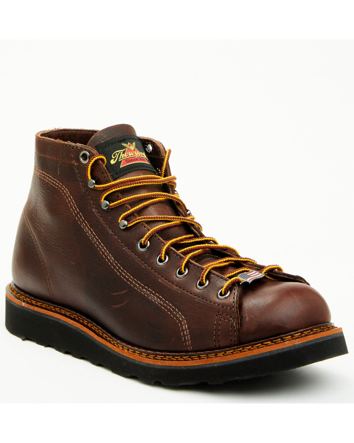 Image #1 - Thorogood Men's Walnut Roofer USA Work Boots - Soft Toe, Black, hi-res