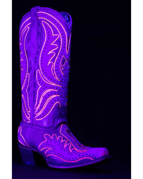 Corral Women's Studded Neon Blacklight Western Boots - Snip Toe , Pink, hi-res