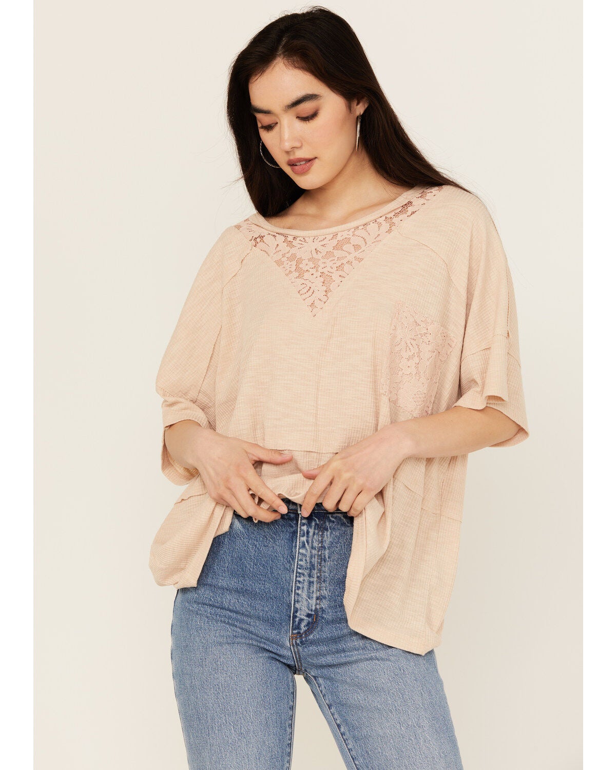 People of Leisure Women's Lace Short Sleeve Shirt, Pink, hi-res