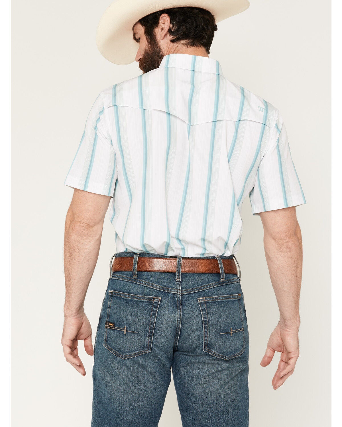 Image #4 - Ferrell Men's Tristan Striped Print Short Sleeve Snap Stretch Western Shirt, White, hi-res