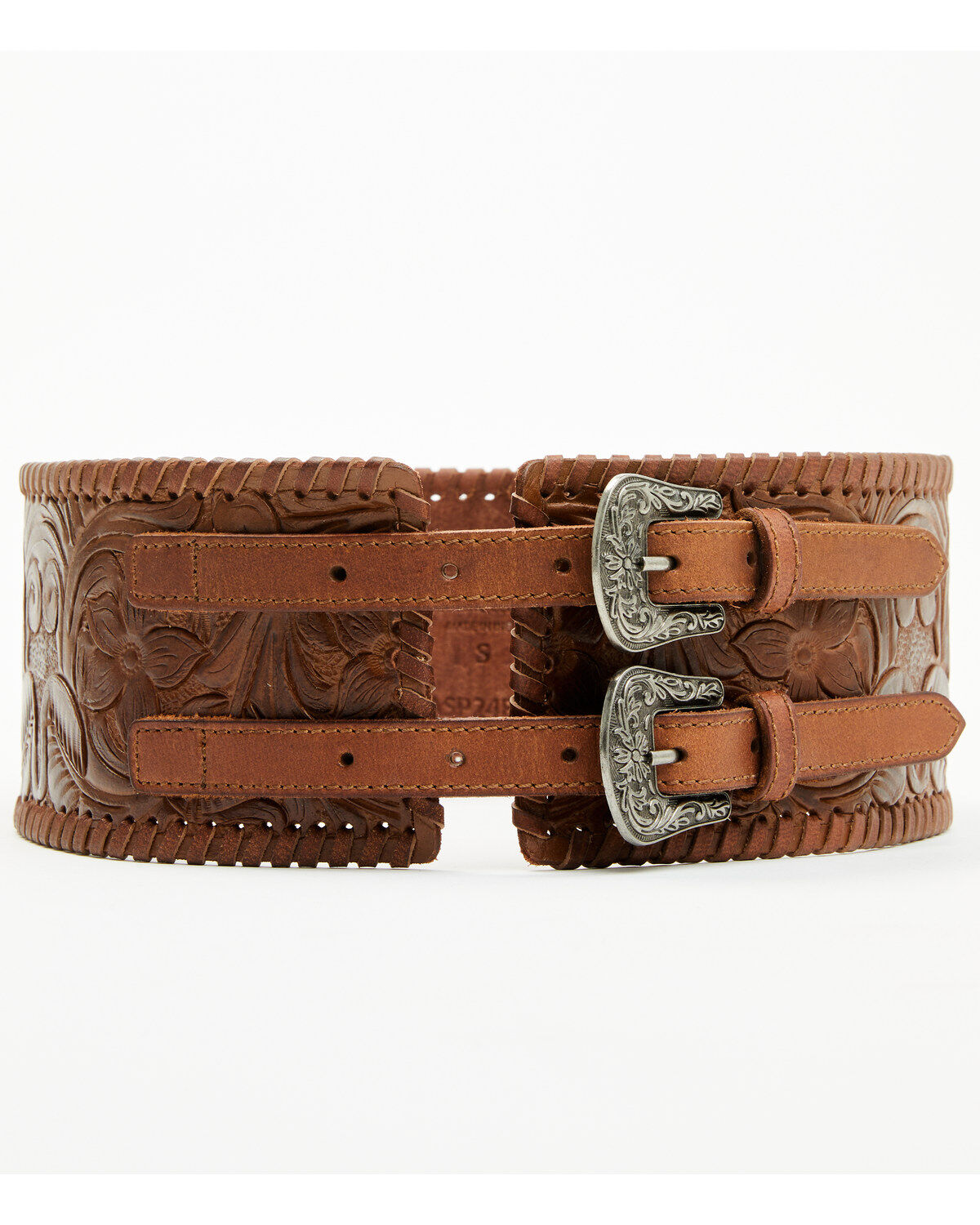 Image #2 - Shyanne Women's Tooled Floral Double Buckle Wide Waist Belt, , hi-res