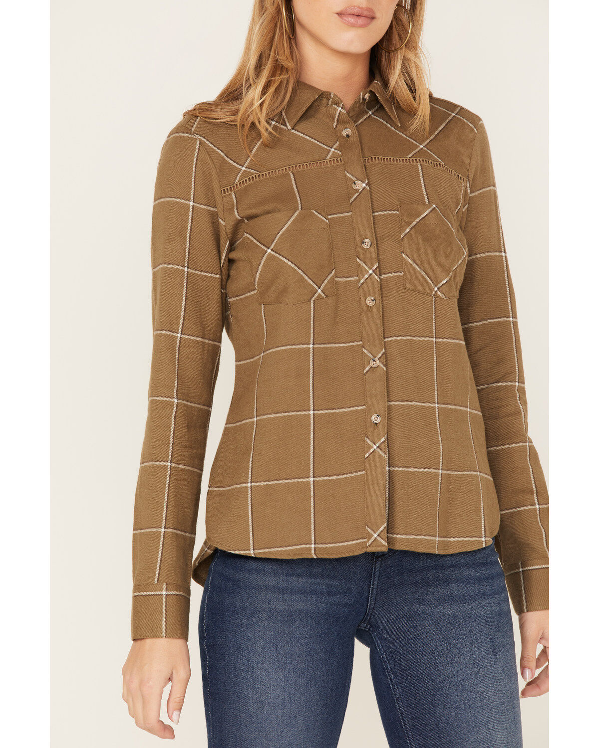 Image #3 - Shyanne Women's Plaid Print Long Sleeve Flannel Button-Down Shirt, Olive, hi-res