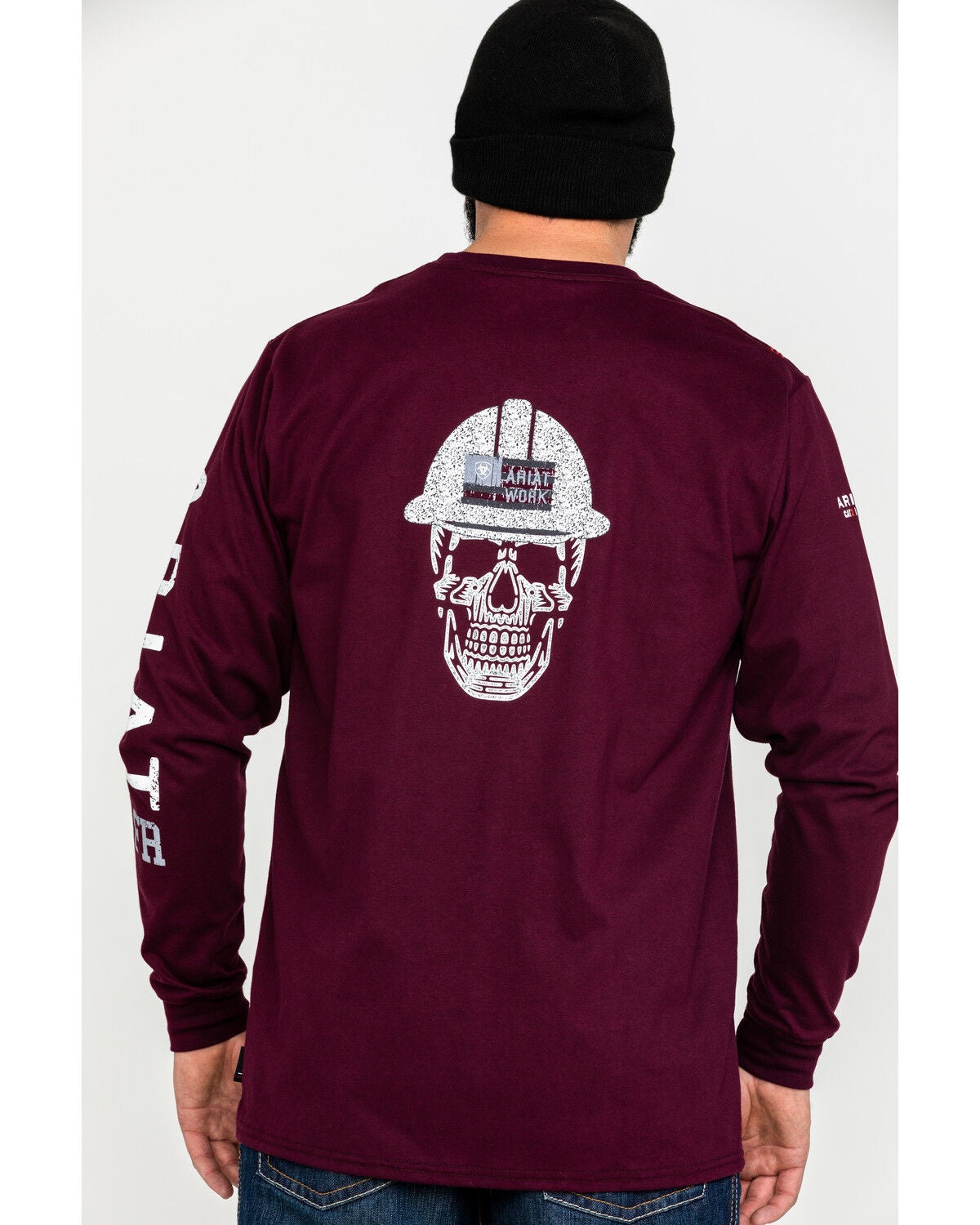 Ariat Men's FR Roughneck Skull Logo Crew Long Sleeve Work Tee - Tall, Red, hi-res