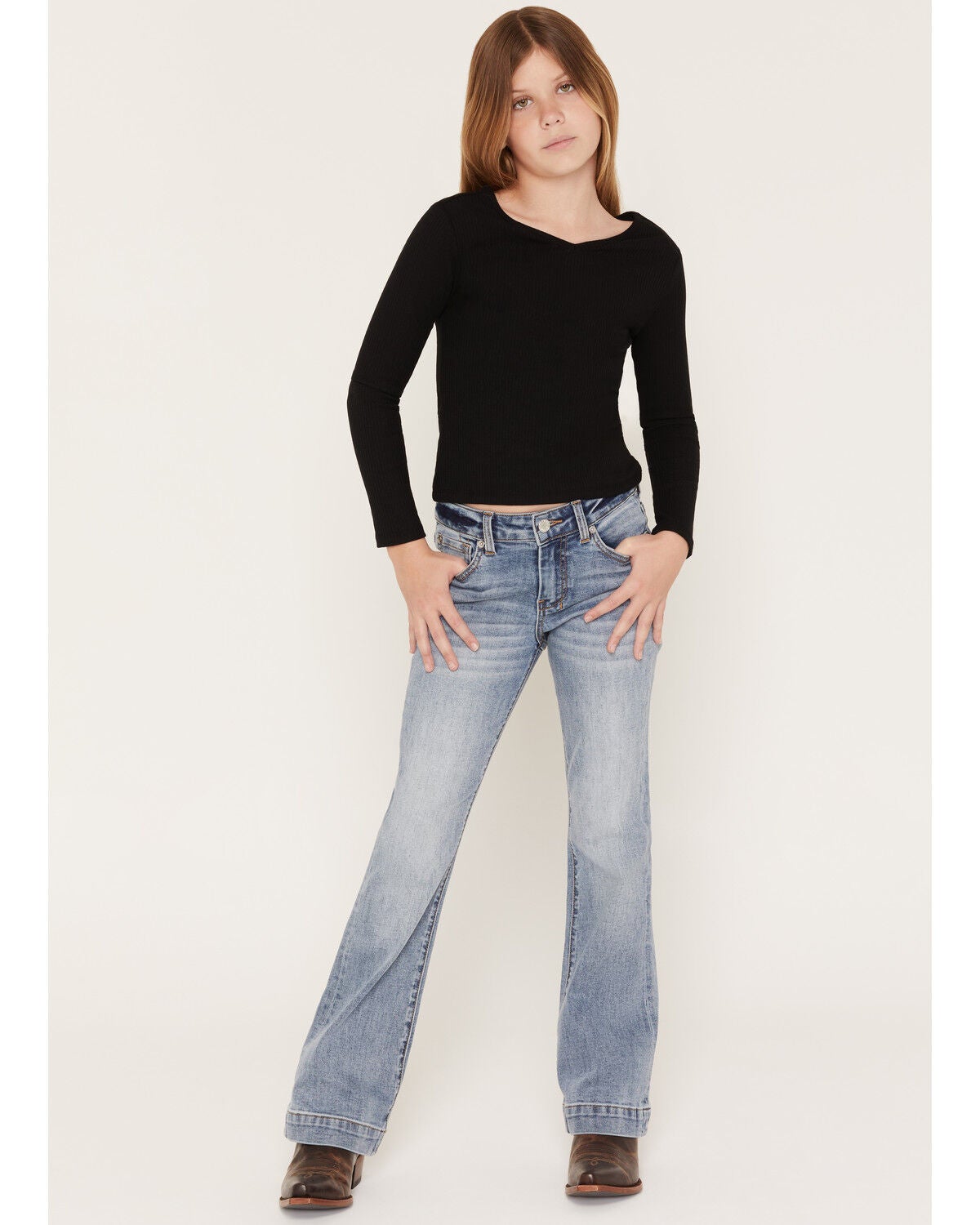 Image #3 - 7 For All Mankind Girls' Prophecy Medium Wash Mini Dojo Trouser Stretch Denim Jeans, Blue, hi-res