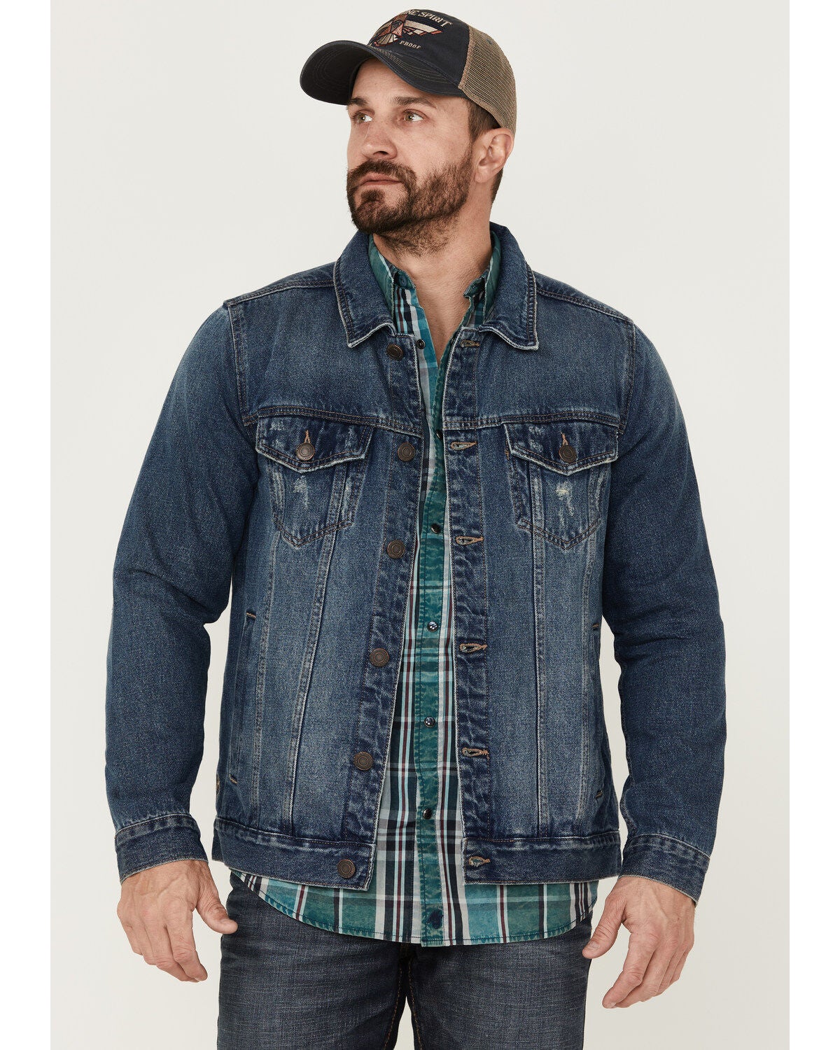 Moonshine Spirit&reg; Men's Dark Wash Button-Front Unlined Denim Trucker Jacket, Dark Wash, hi-res
