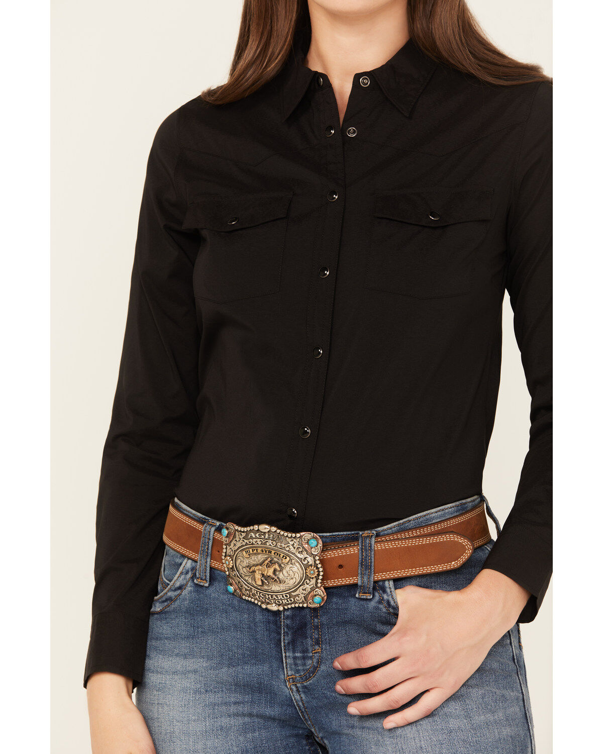 Image #3 - Shyanne Women's Long Sleeve Snap Vented Riding Shirt, Black, hi-res