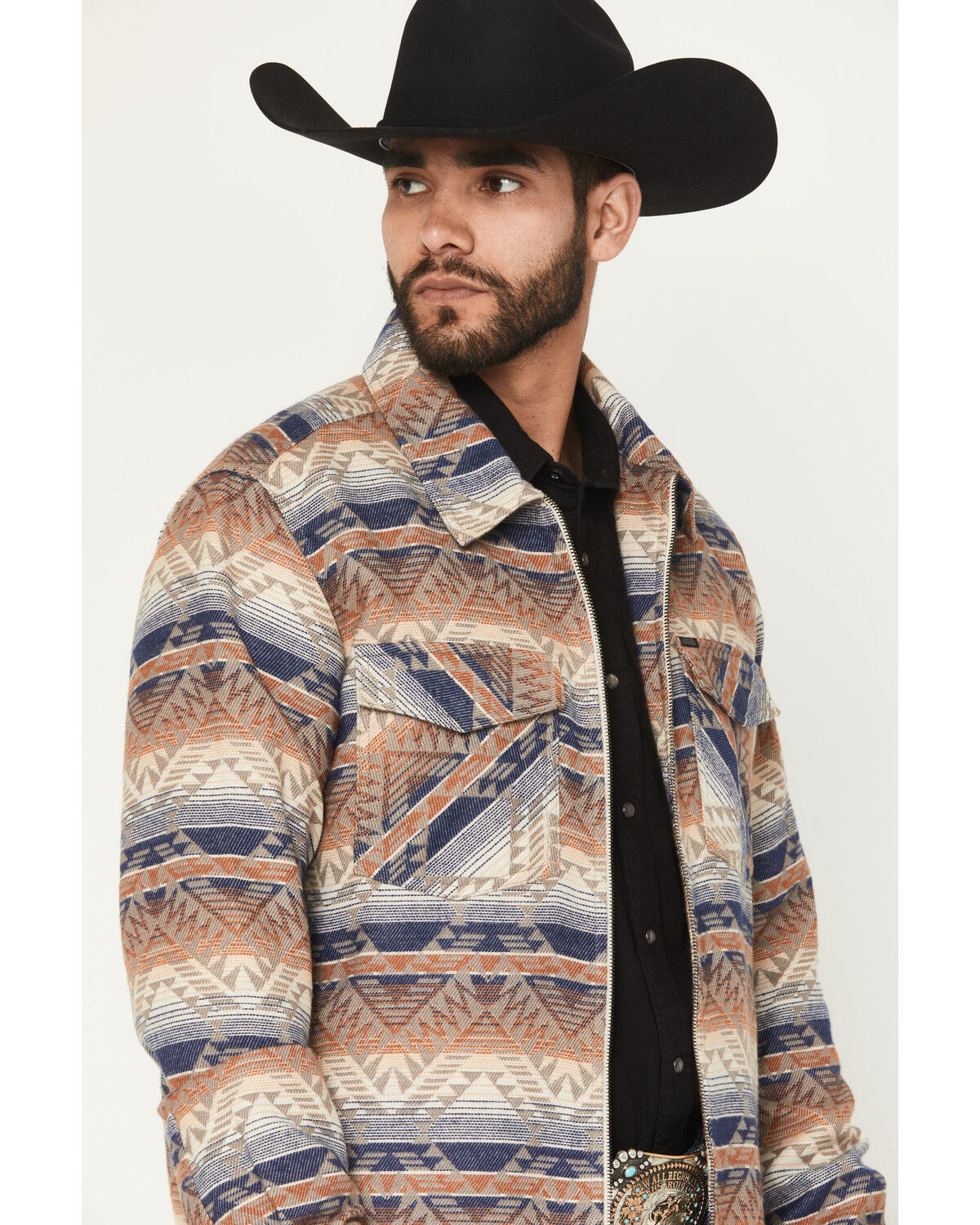 Image #2 - Rock & Roll Denim Men's Southwestern Zip-Up Shirt Jacket, Tan, hi-res