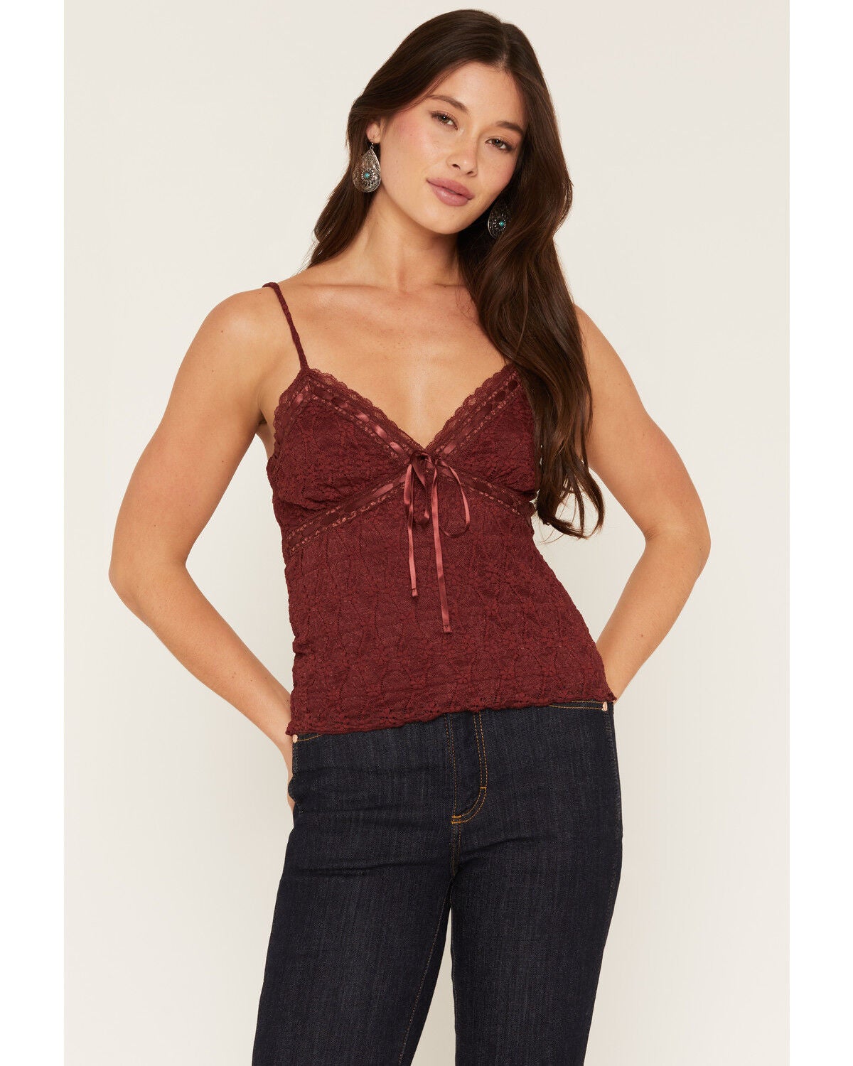 Miss Me Women's Solid Embroidered Tank Top, Burgundy, hi-res