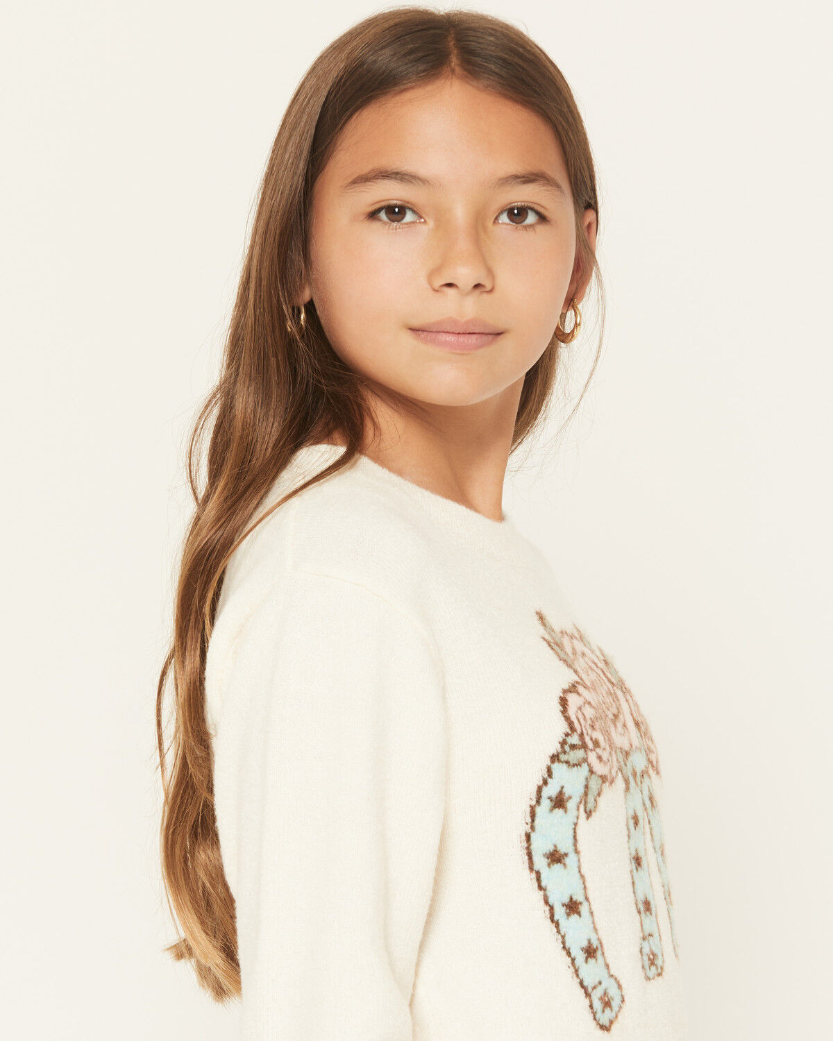 Sugar California Girls' Floral Horseshoe Print Sweater