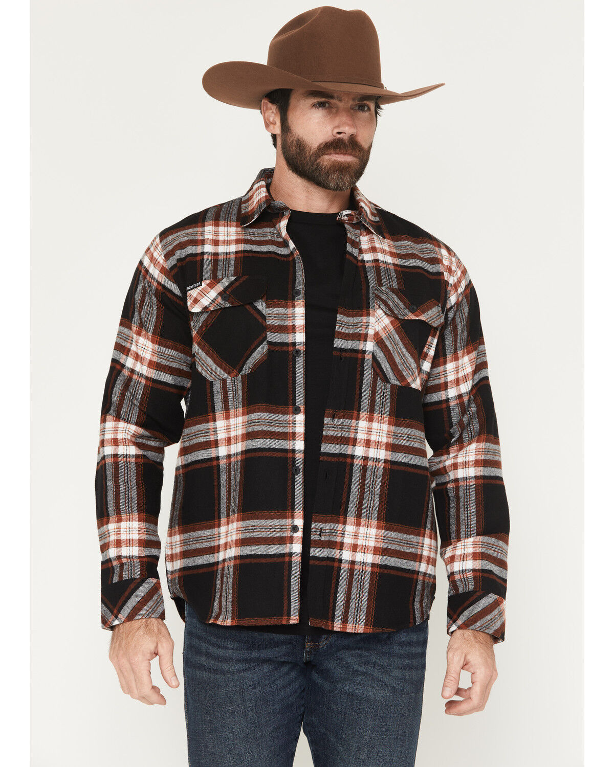 Image #2 - Howitzer Men's Boot Barn Exclusive American Patriot Plaid Print Long Sleeve Button-Down Flannel Shirt, Black, hi-res