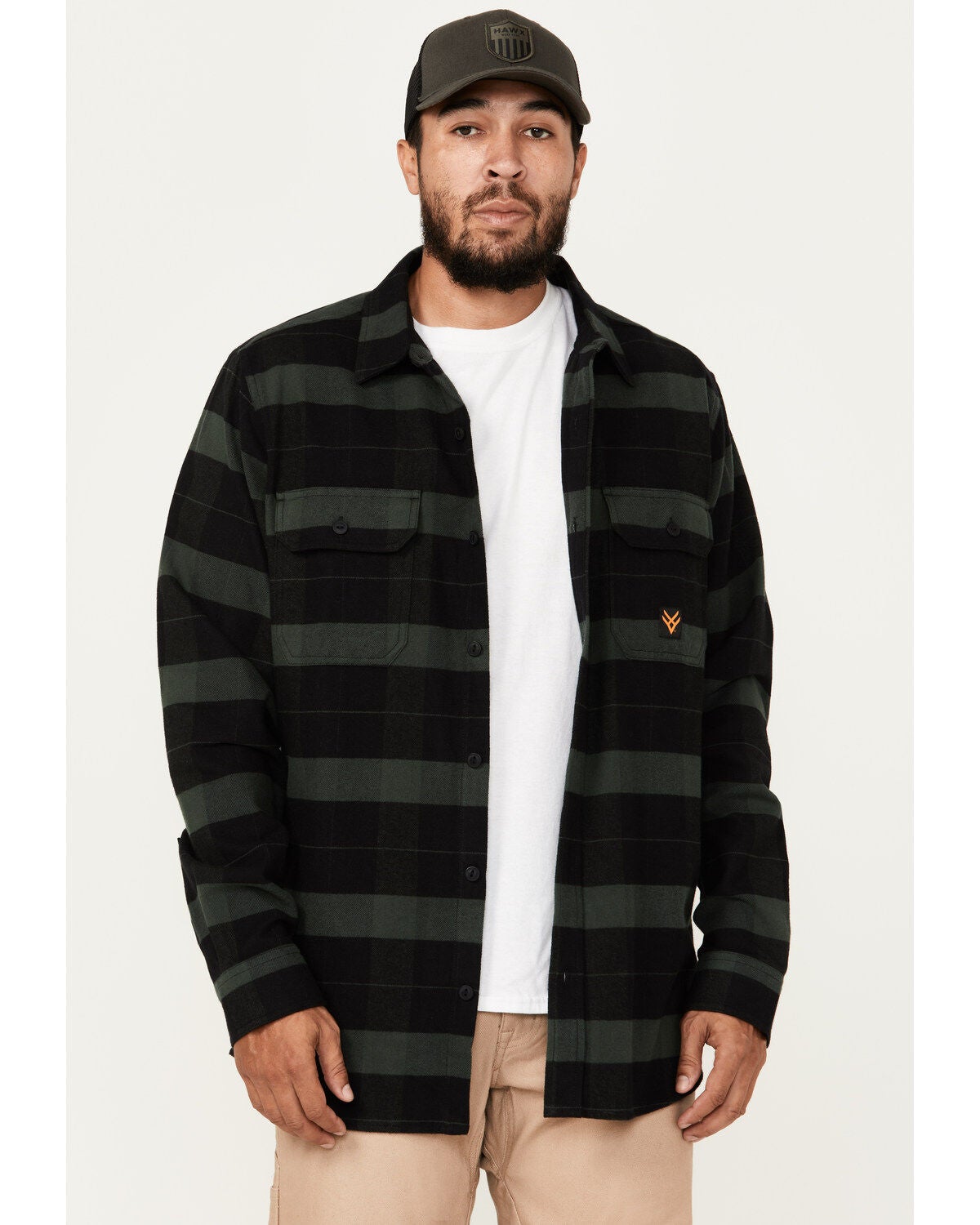 Hawx Men's Flannel Button-Down Work Shirt, Green, hi-res