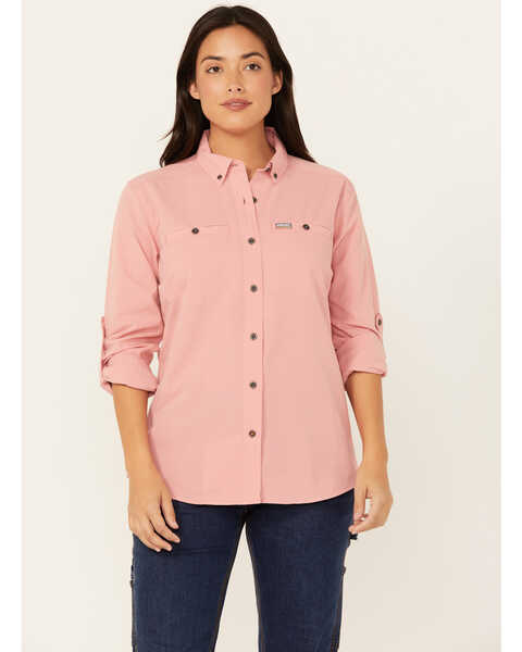 Ariat Women's Rebar Made Tough Long Sleeve Button-Down Work Shirt , Dark Pink, hi-res