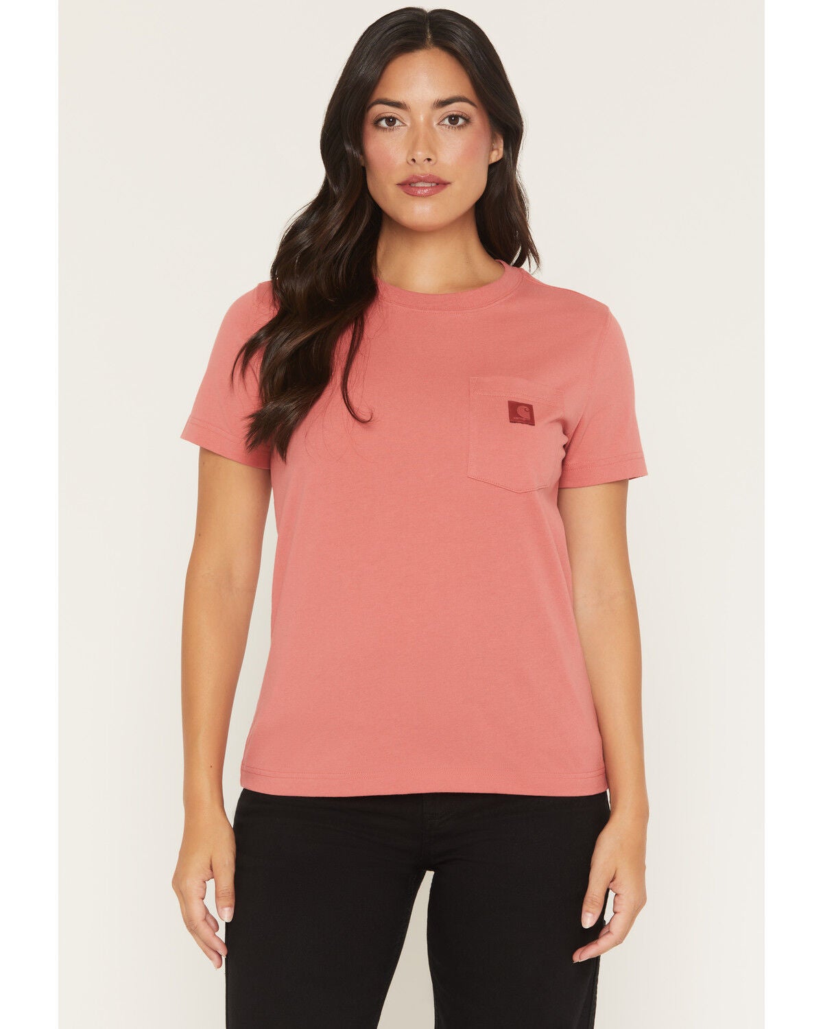 Image #1 - Carhartt Women's Relaxed Fit Lightweight Short Sleeve Pocket Work Tee, Red, hi-res