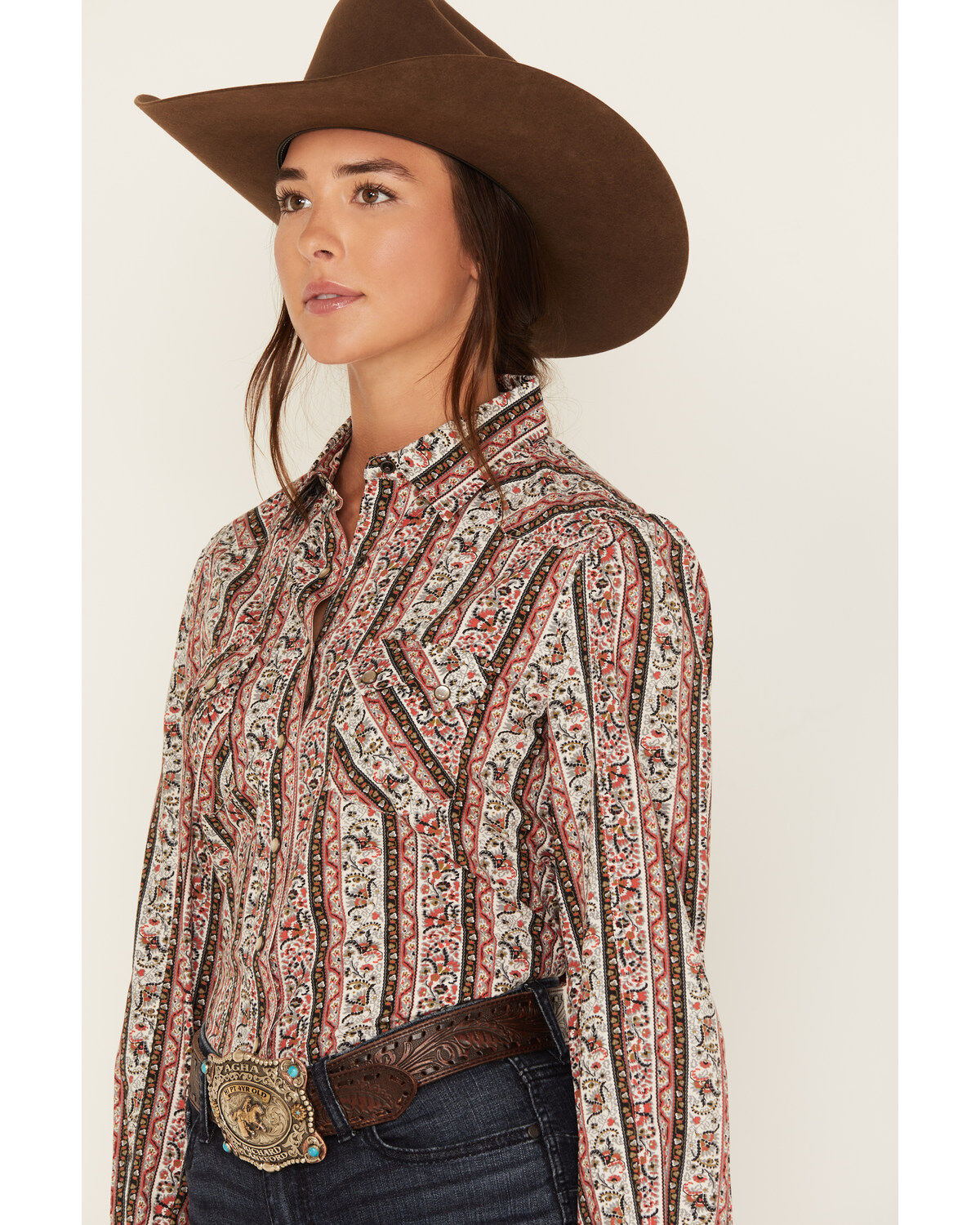 Image #2 - Cruel Girl Women's Paisley Stripe Long Sleeve Pearl Snap Western Shirt, , hi-res