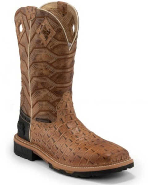 Image #1 - Justin Men's Derrickman Croc Print Western Work Boots - Soft Toe, , hi-res