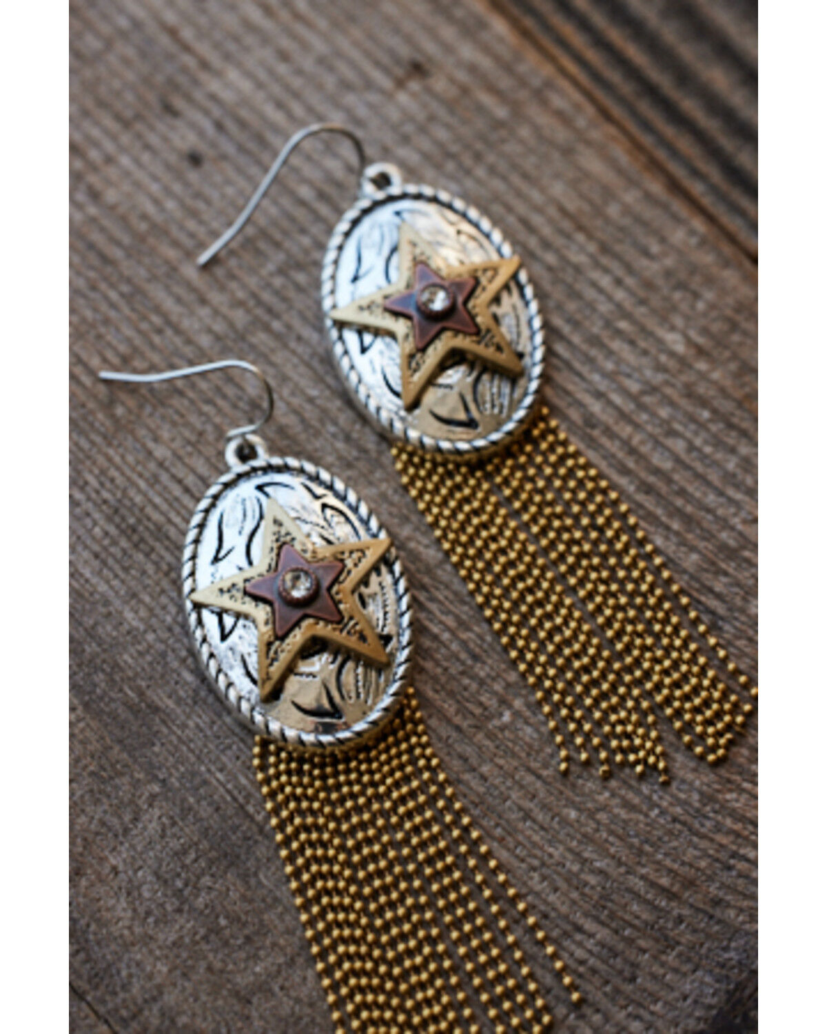 Image #2 - Shyanne Women's Star Fringe Earrings, Gold, hi-res
