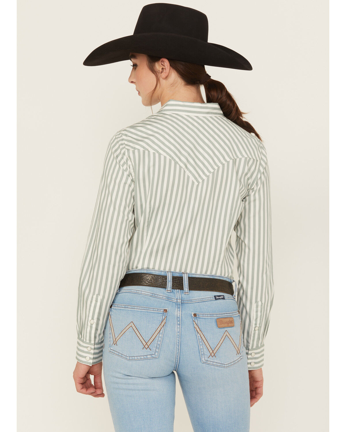 Image #4 - Wrangler Retro Women's Striped Long Sleeve Snap Western Shirt, Green, hi-res