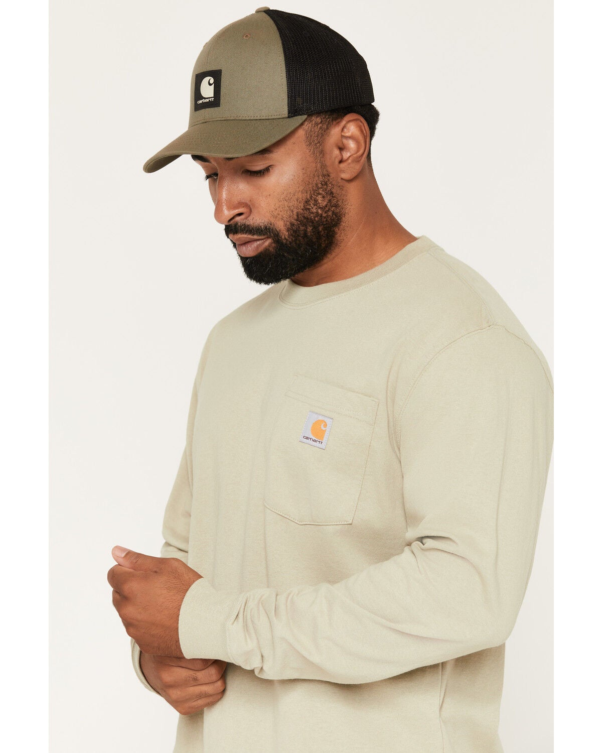 Image #2 - Carhartt Men's Deerborn Logo Loose Fit Long Sleeve Graphic T-Shirt, Olive, hi-res