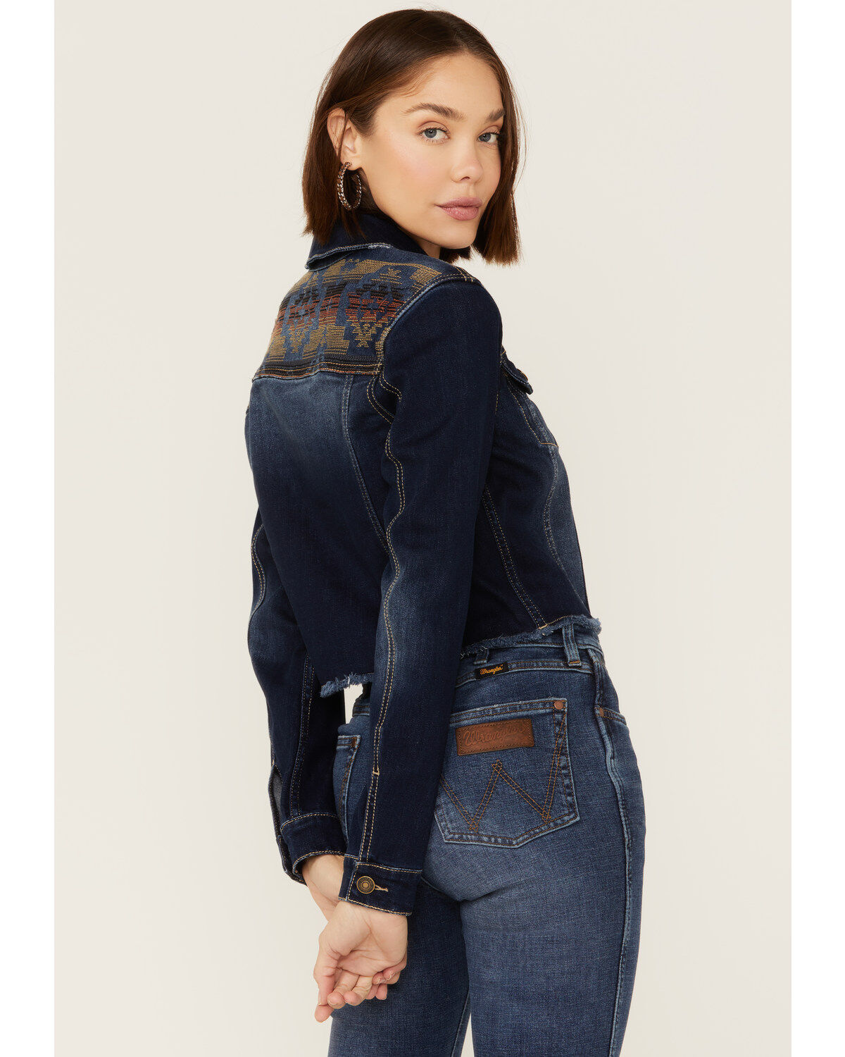 Image #1 - Shyanne Women's Southwestern Embroidered Cropped Denim Jacket, Dark Wash, hi-res