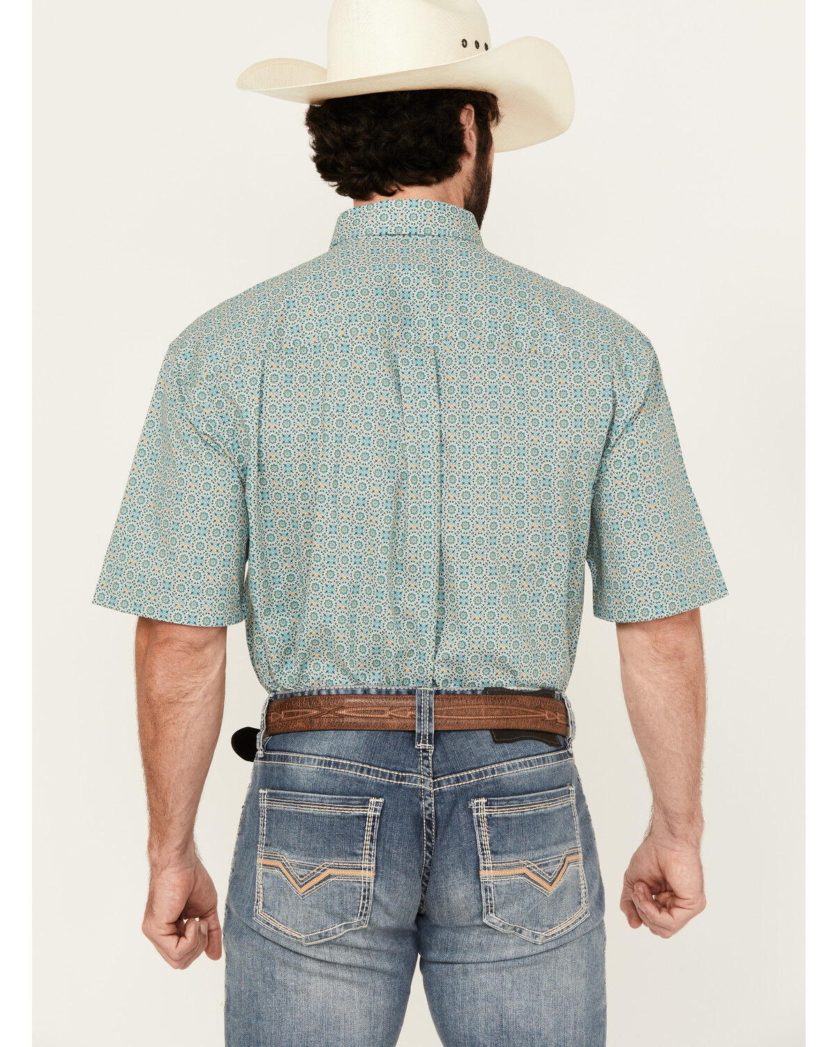 Image #4 - George Strait by Wrangler Men's Geo Print Short Sleeve Button-Down Stretch Western Shirt, Turquoise, hi-res