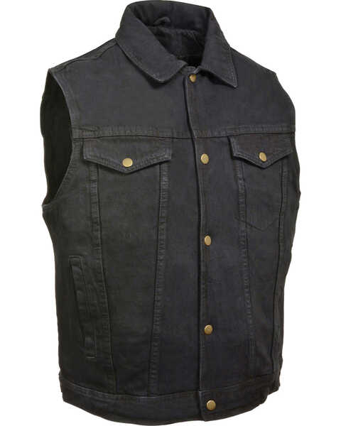 Milwaukee Leather Men's Snap Front Denim Vest w/ Shirt Collar- Big - 4X, Black, hi-res