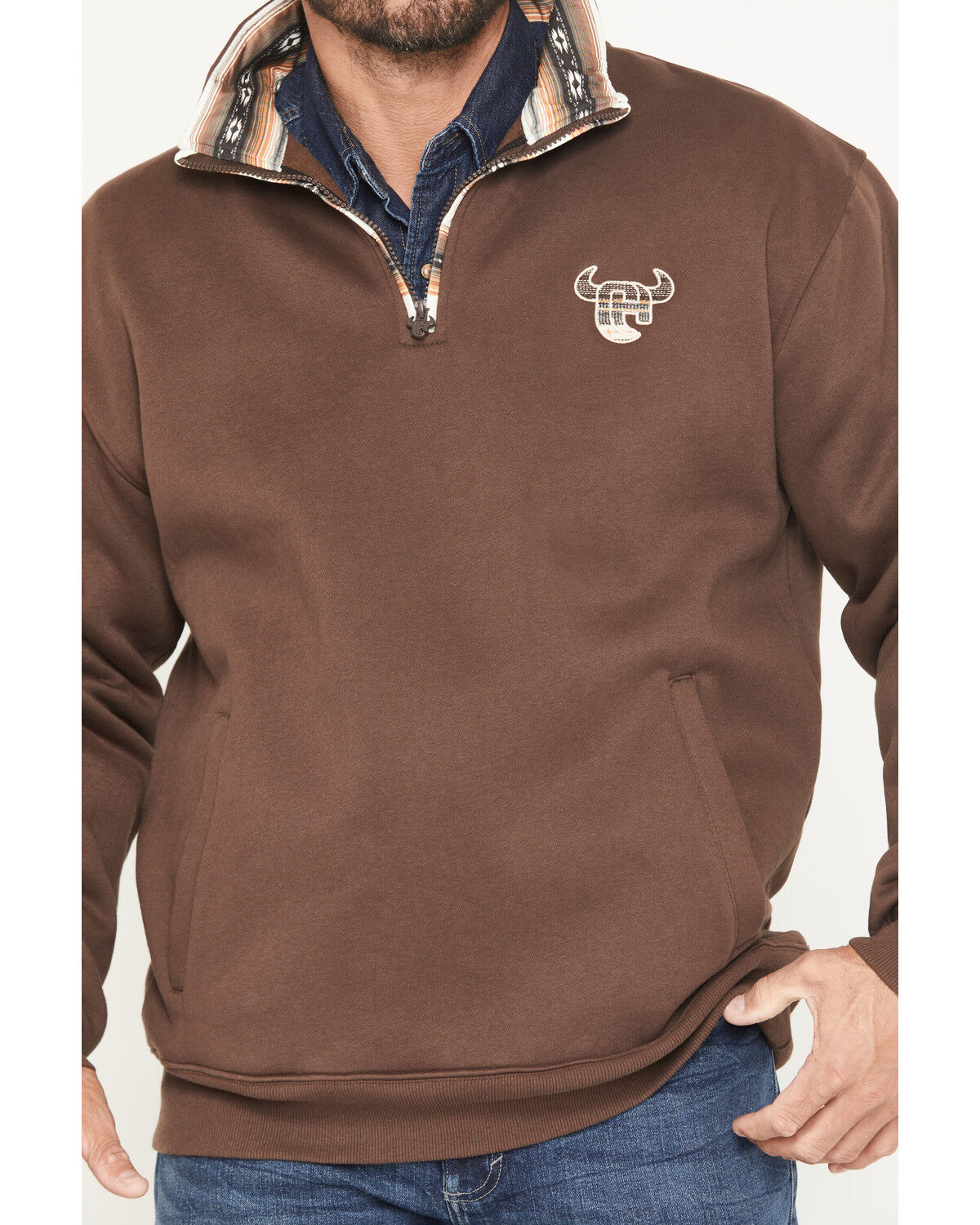 Image #3 - Cowboy Hardware Men's 1/4 Zip Fleece Pullover, Dark Brown, hi-res