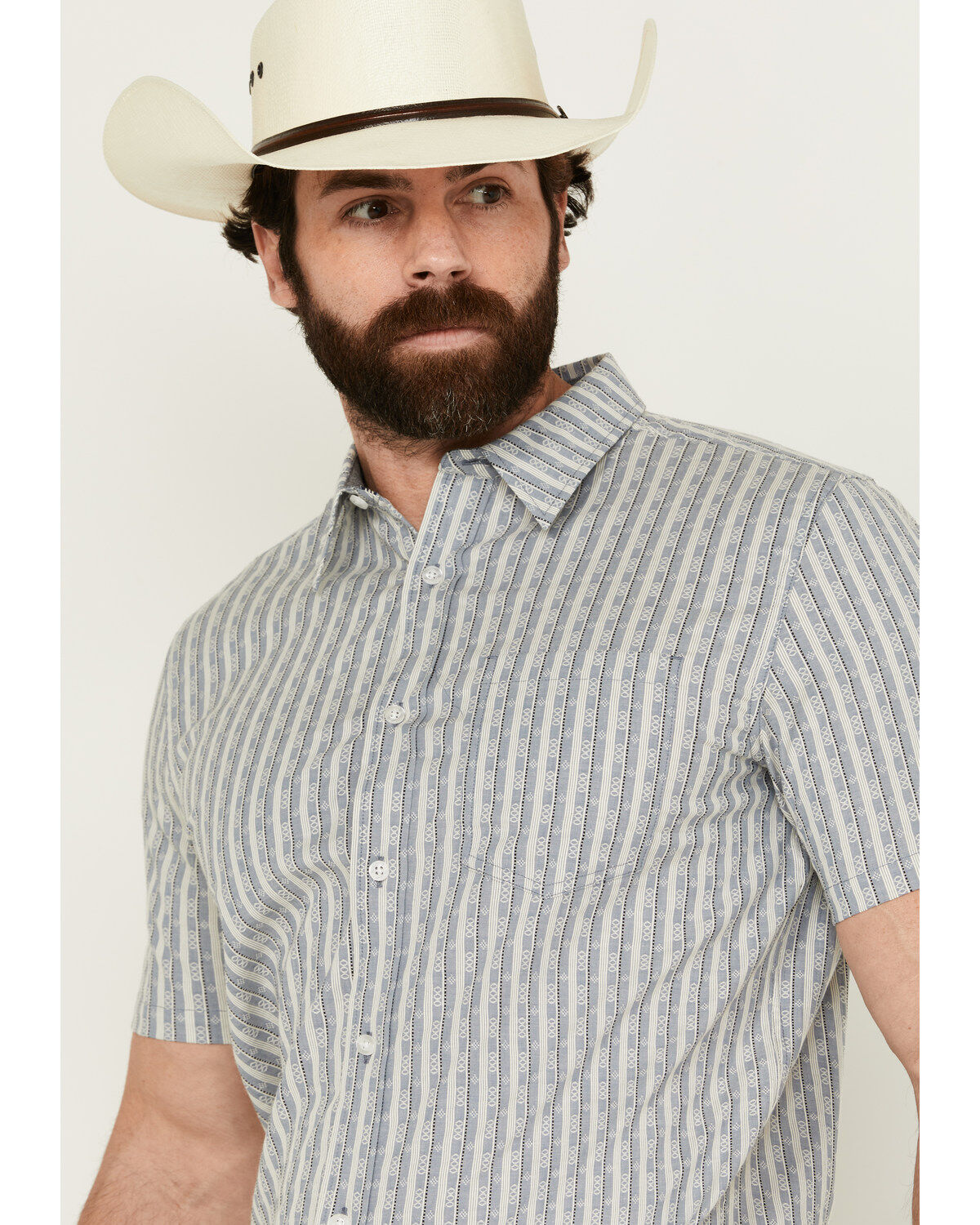 Image #2 - Cody James Men's Falling Diamond Striped Short Sleeve Button-Down Stretch Western Shirt - Tall, Light Blue, hi-res