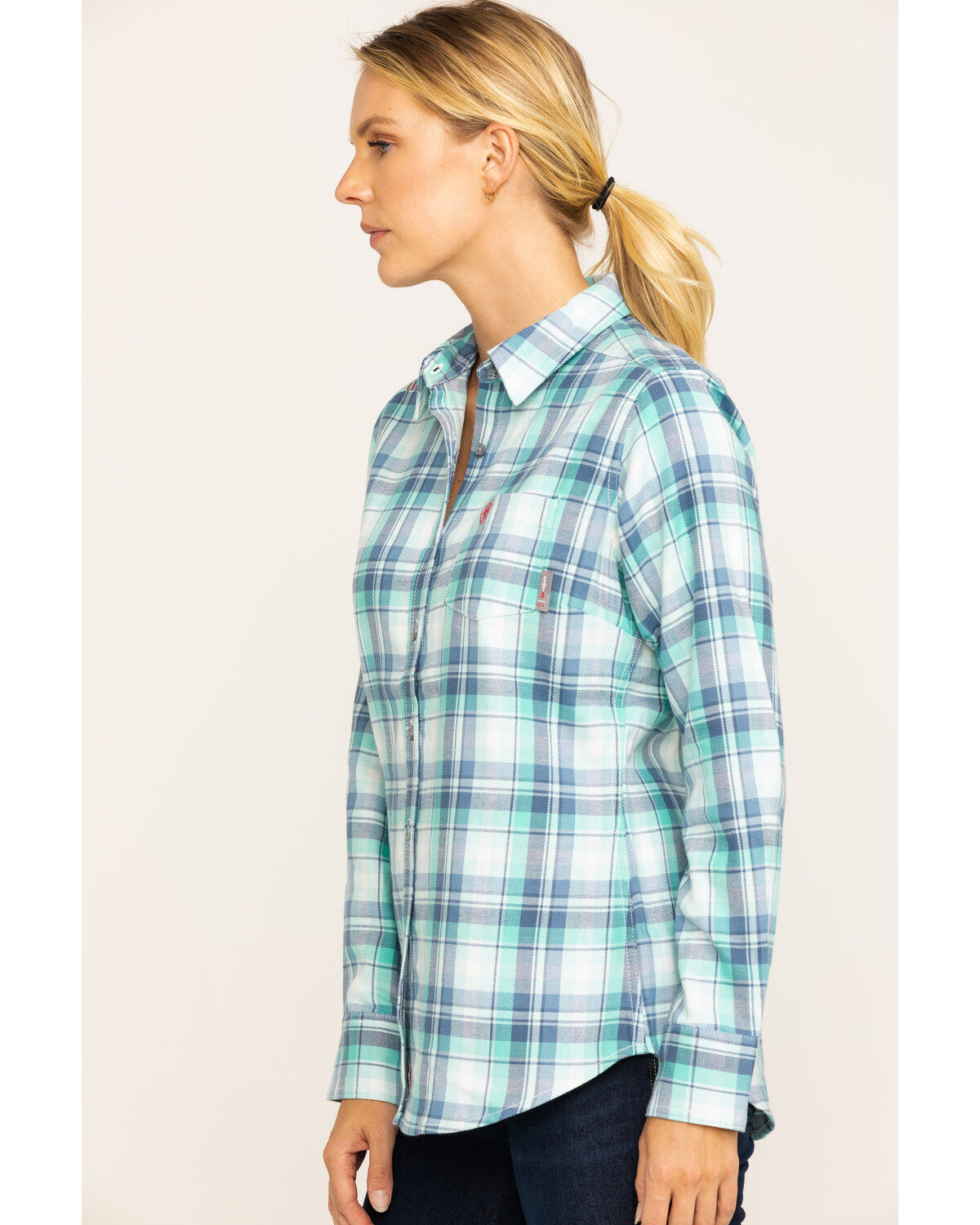 Image #3 - Ariat Women's Boot Barn Exclusive FR Gisela Plaid Print Long Sleeve Work Shirt, , hi-res