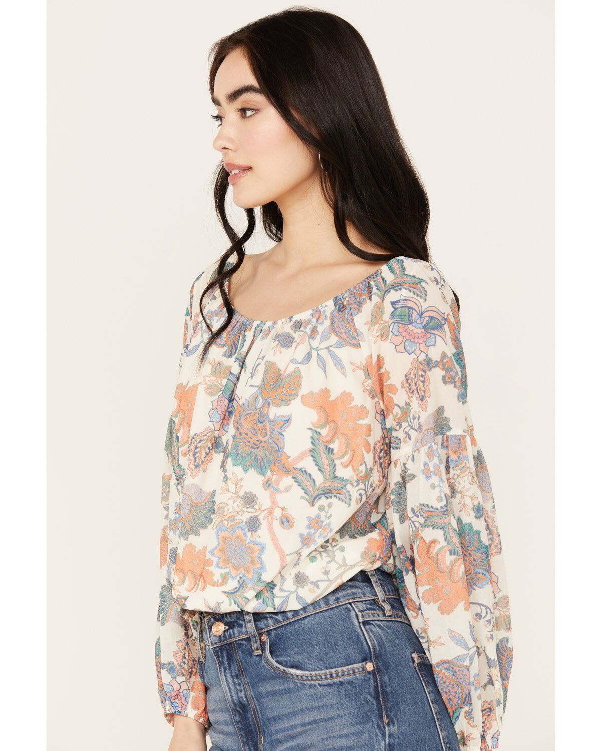 Image #2 - Flying Tomato Women's Floral Long Sleeve Peasant Top, , hi-res