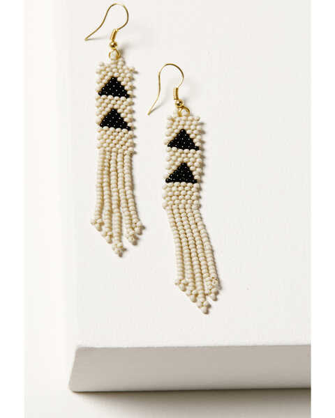 Ink + Alloy Women's Petite Triangle Fringe Seed Bead Earrings, Ivory, hi-res