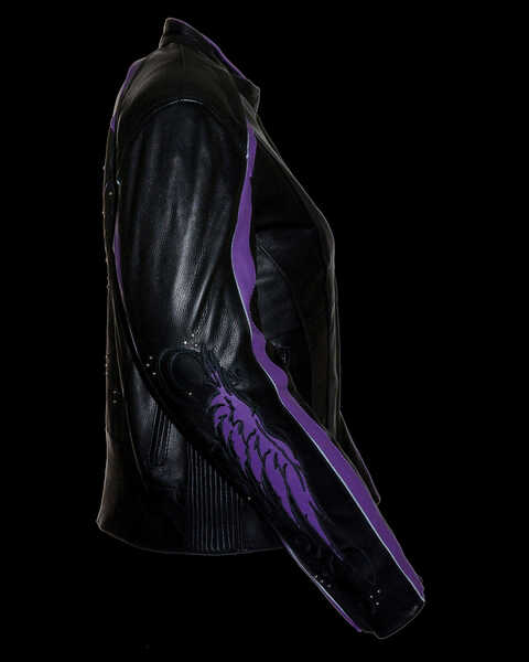 Image #5 - Milwaukee Leather Women's Stud & Wing Leather Jacket - 3XL, Black/purple, hi-res