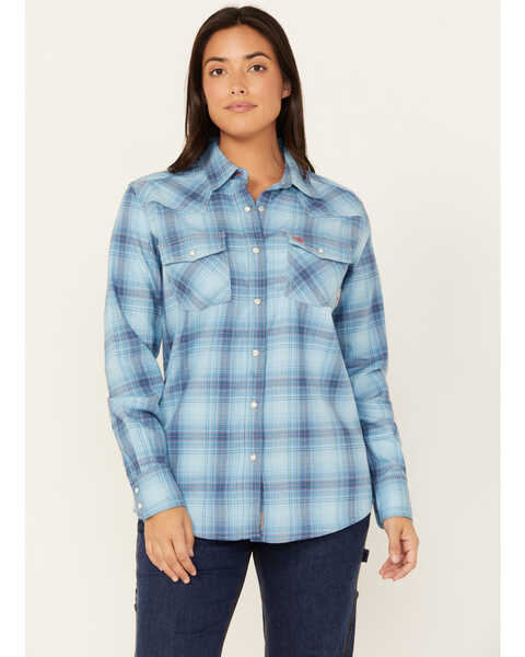 Ariat Women's FR Bonita Long Sleeve Snap Work Shirt , Blue, hi-res
