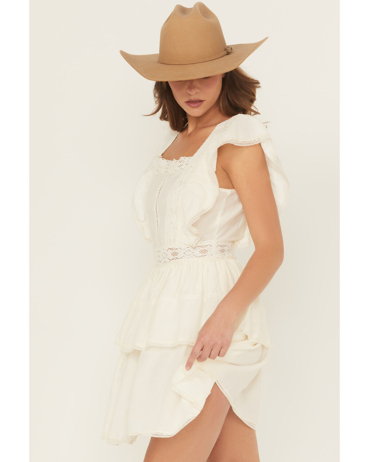 Image #2 - Rock & Roll Denim Women's Solid Flutter Sleeve Mini Dress, Natural, hi-res