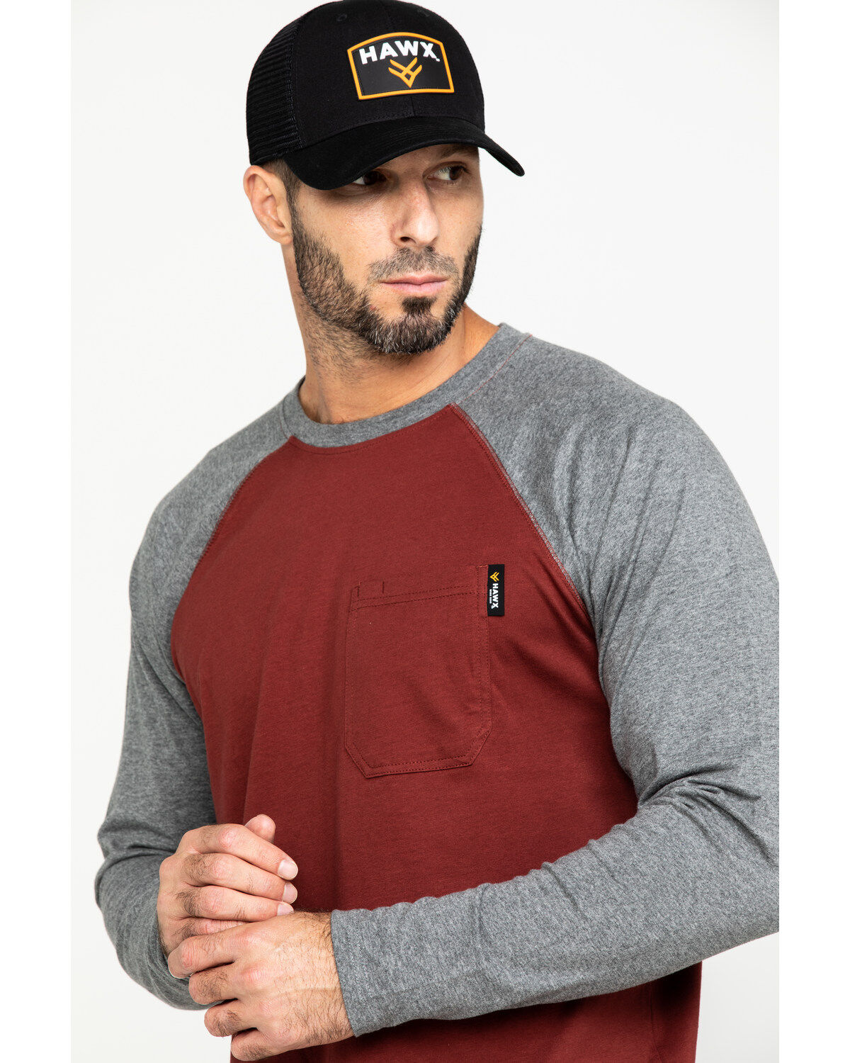 Image #5 - Hawx Men's Red Baseball Raglan Crew Long Sleeve Work Shirt, , hi-res